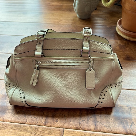 Coach Hampto Sand Pebble Leather Satchel. Silver Hardware